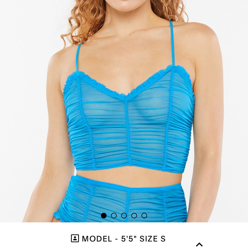 Blue Ruched Mesh Bralette